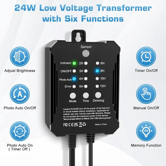 Alt view image 7 of 7 - Low Voltage Landscape Lighting Kit, 8-Pack LED Spotlights with 24W Transformer, 3000K Waterproof Outdoor Lights with Timer & Dusk-to-Dawn Sensor, 75FT Wire for Yard, Garden, Patio, Pathway, Trees