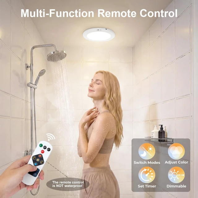 Alt view image 4 of 7 - 2Pack Rechargeable Magnetic Ceiling Light/Shower Light with Remote