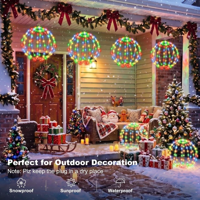Alt view image 6 of 7 - iBaycon 2 Pack Christmas Sphere Lights 11.8 in Battery Operated, Multicolor