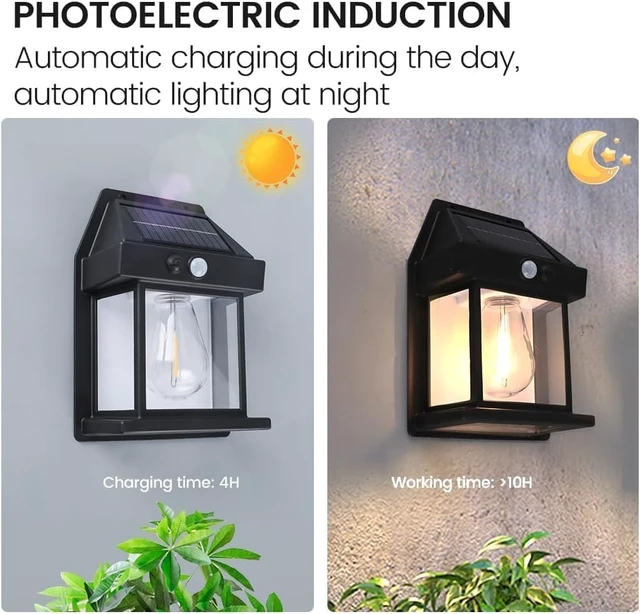 Alt view image 4 of 7 - 4pcs Solar Fence Lights, Motion Sensor Outdoor Light, 3 Lighting Modes Dusk to Dawn Porch Lamp IP65 Waterproof, Outdoor Solar Wall 600LM, 1200mah Suitable for Patios, Porches, Garage (Black)