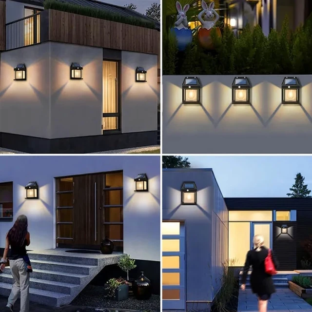 Alt view image 7 of 7 - 4pcs Solar Fence Lights, Motion Sensor Outdoor Light, 3 Lighting Modes Dusk to Dawn Porch Lamp IP65 Waterproof, Outdoor Solar Wall 600LM, 1200mah Suitable for Patios, Porches, Garage (Black)