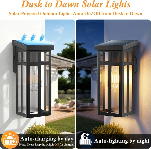 Alt view image 3 of 7 - BesLowe 2-Pack Solar Outdoor Wall Lights, Exterior Wall Lanterns Black