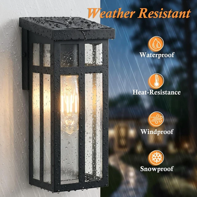 Alt view image 4 of 7 - BesLowe 2-Pack Solar Outdoor Wall Lights, Exterior Wall Lanterns Black