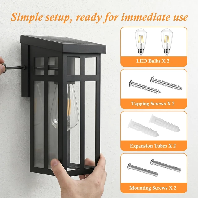 Alt view image 6 of 7 - BesLowe 2-Pack Solar Outdoor Wall Lights, Exterior Wall Lanterns Black