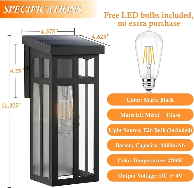 Alt view image 7 of 7 - BesLowe 2-Pack Solar Outdoor Wall Lights, Exterior Wall Lanterns Black