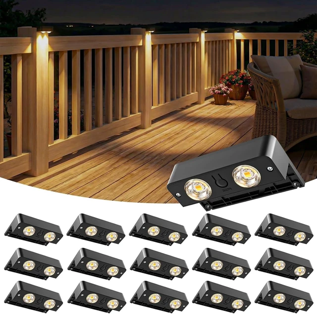 Main image of Bridika Solar Fence Lights Outdoor 16 Pack, Bright Solar Deck Lights with Lens, 3 Color Modes IP65 Waterproof Large Size Step Lights for Outside, Fence, Stair, Backyard, Patio, Wall