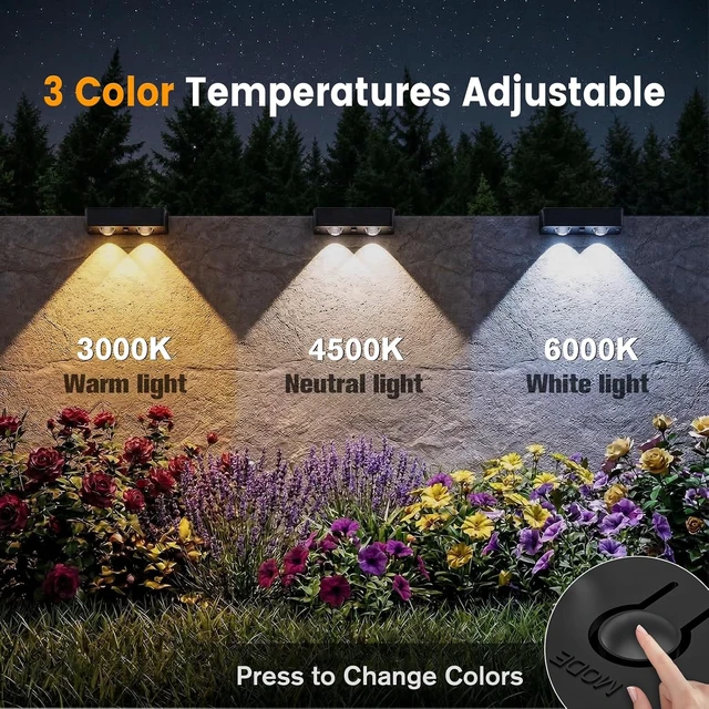 Alt view image 2 of 7 - Bridika Solar Fence Lights Outdoor 16 Pack, Bright Solar Deck Lights with Lens, 3 Color Modes IP65 Waterproof Large Size Step Lights for Outside, Fence, Stair, Backyard, Patio, Wall