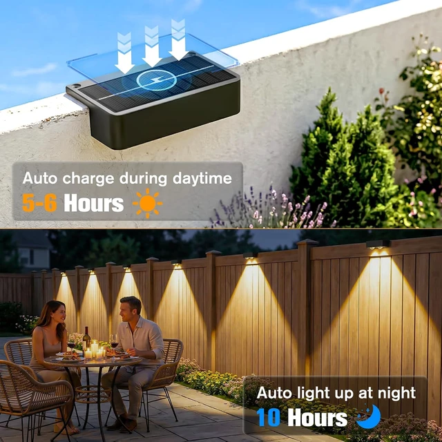 Alt view image 5 of 7 - Bridika Solar Fence Lights Outdoor 16 Pack, Bright Solar Deck Lights with Lens, 3 Color Modes IP65 Waterproof Large Size Step Lights for Outside, Fence, Stair, Backyard, Patio, Wall