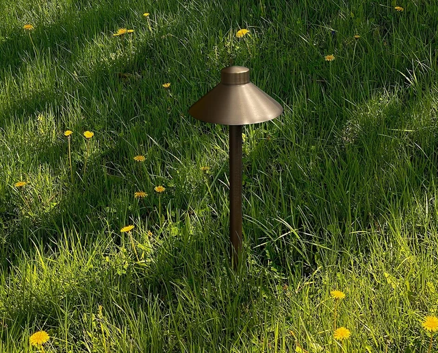 Alt view image 6 of 6 - GKOLED Solid Brass Pathway Lights, Low Voltage LED Landscape Path Light, Outdoor Waterproof Accent Lighting, 12V AC/DC, 2700K Warm White, with 3W G4 LED Bulb & Large Rugged Slot Spike, 2 Pack