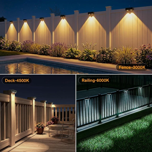 Alt view image 6 of 7 - Bridika Solar Fence Lights Outdoor 16 Pack, Bright Solar Deck Lights with Lens, 3 Color Modes IP65 Waterproof Large Size Step Lights for Outside, Fence, Stair, Backyard, Patio, Wall