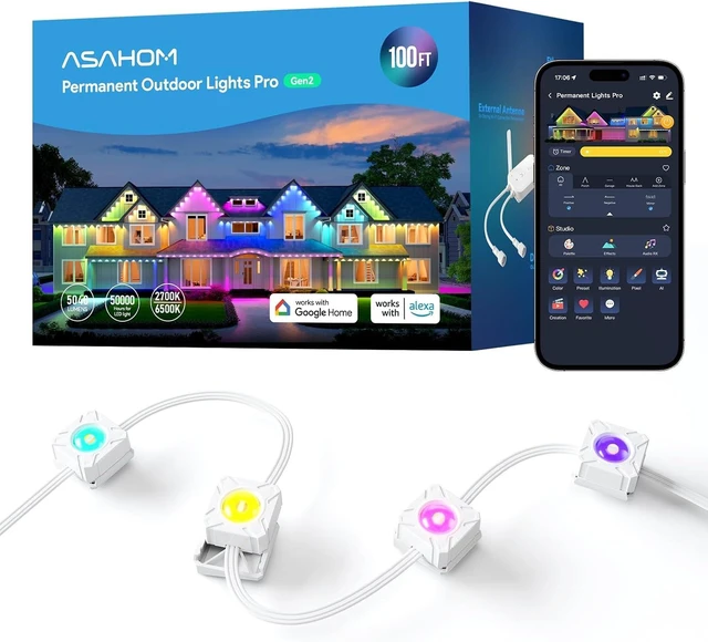 Main image of ASAHOM Permanent Outdoor Lights Pro, 100FT with 72 LEDs, WLED Integrated
