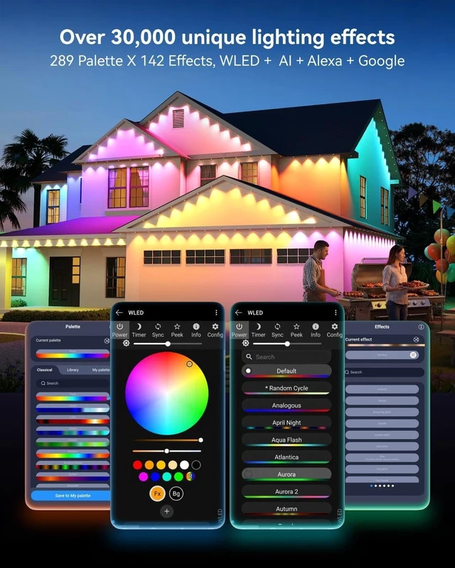 Alt view image 3 of 7 - ASAHOM Permanent Outdoor Lights Pro, 100FT with 72 LEDs, WLED Integrated