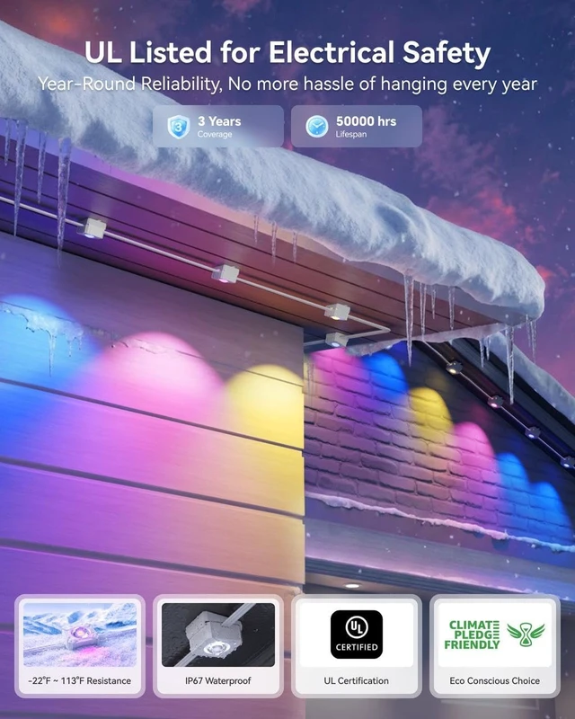 Alt view image 5 of 7 - ASAHOM Permanent Outdoor Lights Pro, 100FT with 72 LEDs, WLED Integrated