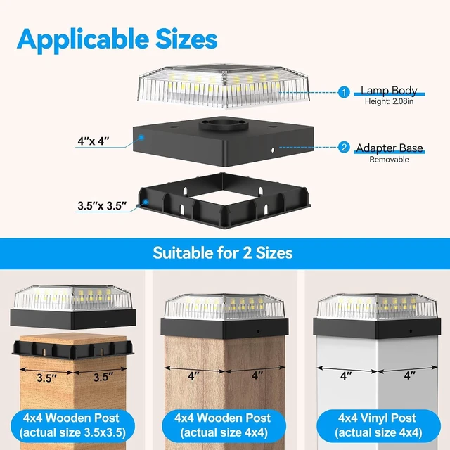 Alt view image 2 of 7 - Solar Post Cap Lights for 4x4 Wood/Vinyl Fence Posts, 12-Pack