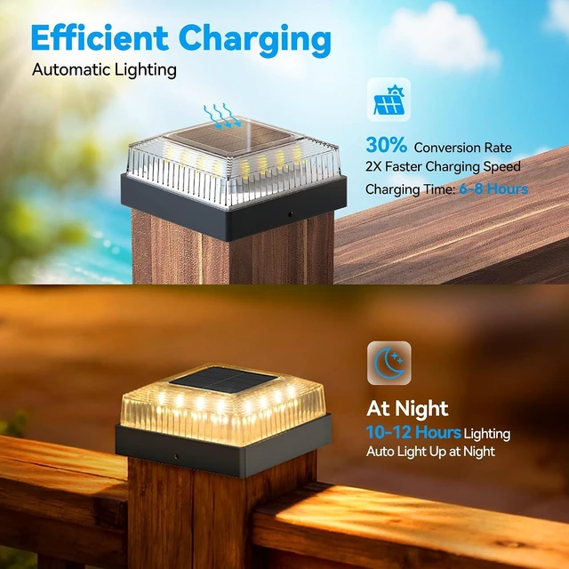 Alt view image 4 of 7 - Solar Post Cap Lights for 4x4 Wood/Vinyl Fence Posts, 12-Pack