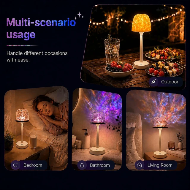 Alt view image 6 of 7 - 2-Pack Shower Lamp Waterproof Ocean Wave Projection Outdoor Table Lamps
