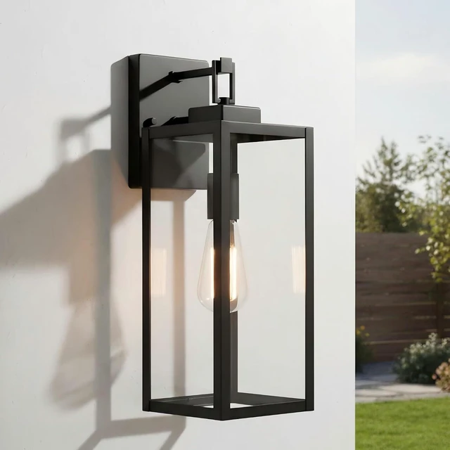 Main image of Large Size Outdoor Wall Lantern, 18 Inch Outdoor Light, Large Porch Light, Metal and Glass Outdoor Lantern Wall Light Fixture with E26 Socket, 1 Pack