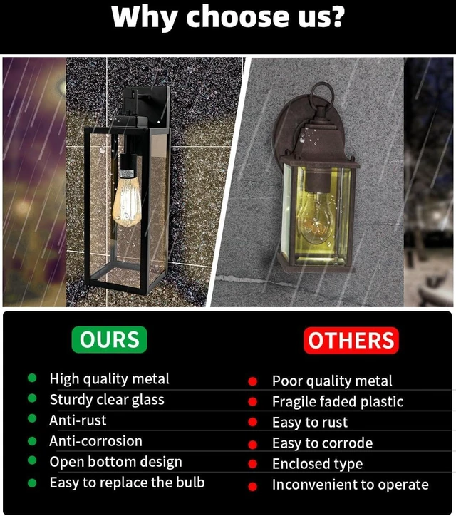 Alt view image 3 of 7 - Large Size Outdoor Wall Lantern, 18 Inch Outdoor Light, Large Porch Light, Metal and Glass Outdoor Lantern Wall Light Fixture with E26 Socket, 1 Pack