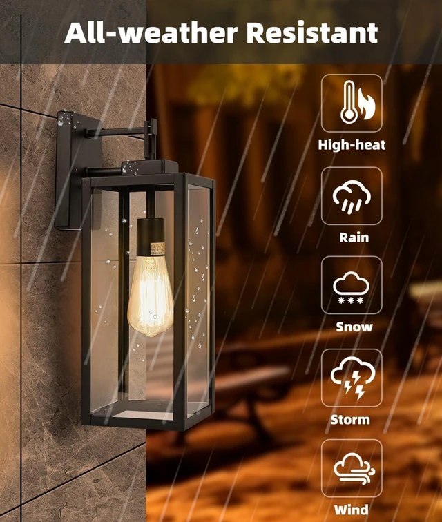 Alt view image 4 of 7 - Large Size Outdoor Wall Lantern, 18 Inch Outdoor Light, Large Porch Light, Metal and Glass Outdoor Lantern Wall Light Fixture with E26 Socket, 1 Pack
