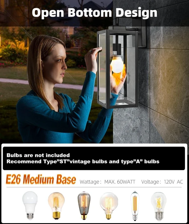 Alt view image 5 of 7 - Large Size Outdoor Wall Lantern, 18 Inch Outdoor Light, Large Porch Light, Metal and Glass Outdoor Lantern Wall Light Fixture with E26 Socket, 1 Pack