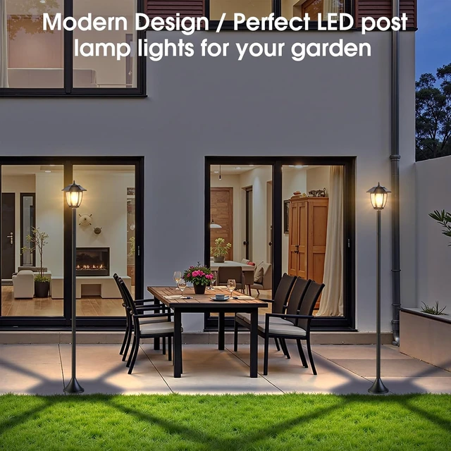 Alt view image 2 of 7 - Greluna 64" Solar Post Lights Outdoor Waterproof 2 Pack, Decorative Lamp Post Lights with Glass, Steel Pole, Auto On/Off, Easy Installation for Garden, Yard, Patio, Porch(Warm White)