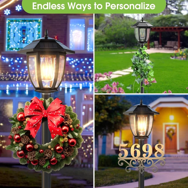 Alt view image 3 of 7 - Greluna 64" Solar Post Lights Outdoor Waterproof 2 Pack, Decorative Lamp Post Lights with Glass, Steel Pole, Auto On/Off, Easy Installation for Garden, Yard, Patio, Porch(Warm White)