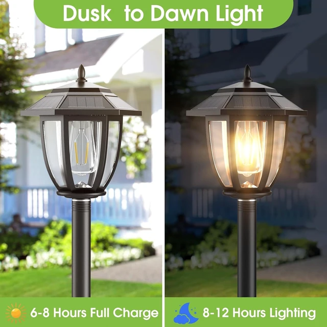 Alt view image 5 of 7 - Greluna 64" Solar Post Lights Outdoor Waterproof 2 Pack, Decorative Lamp Post Lights with Glass, Steel Pole, Auto On/Off, Easy Installation for Garden, Yard, Patio, Porch(Warm White)