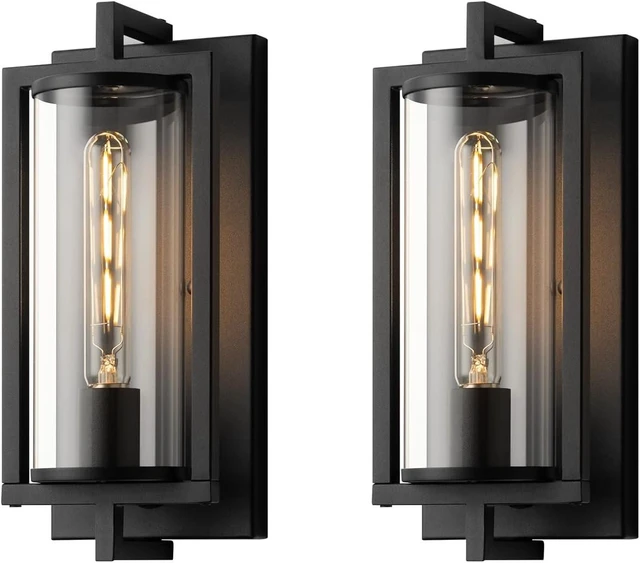 Main image of mirrea 14-inch Outdoor Porch Wall Light Sconce, Matte Black, Set of 2