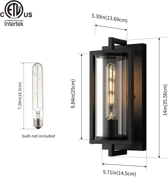 Alt view image 2 of 7 - mirrea 14-inch Outdoor Porch Wall Light Sconce, Matte Black, Set of 2