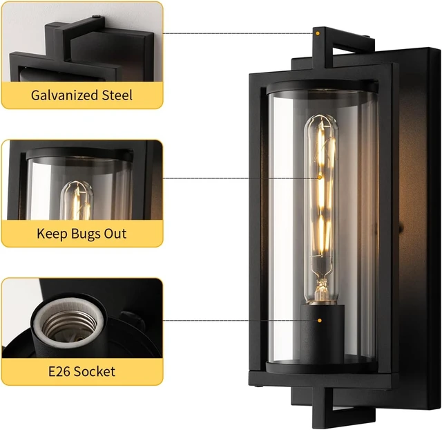 Alt view image 3 of 7 - mirrea 14-inch Outdoor Porch Wall Light Sconce, Matte Black, Set of 2
