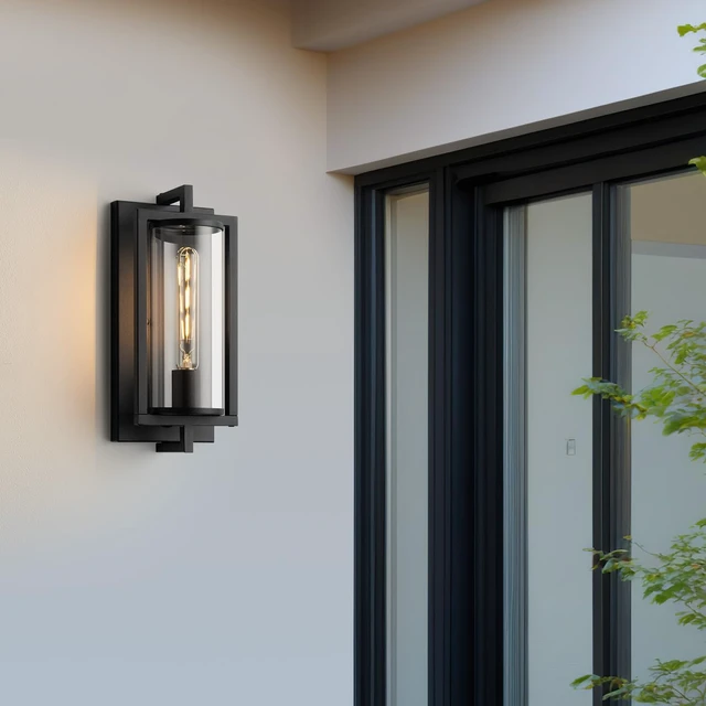 Alt view image 4 of 7 - mirrea 14-inch Outdoor Porch Wall Light Sconce, Matte Black, Set of 2