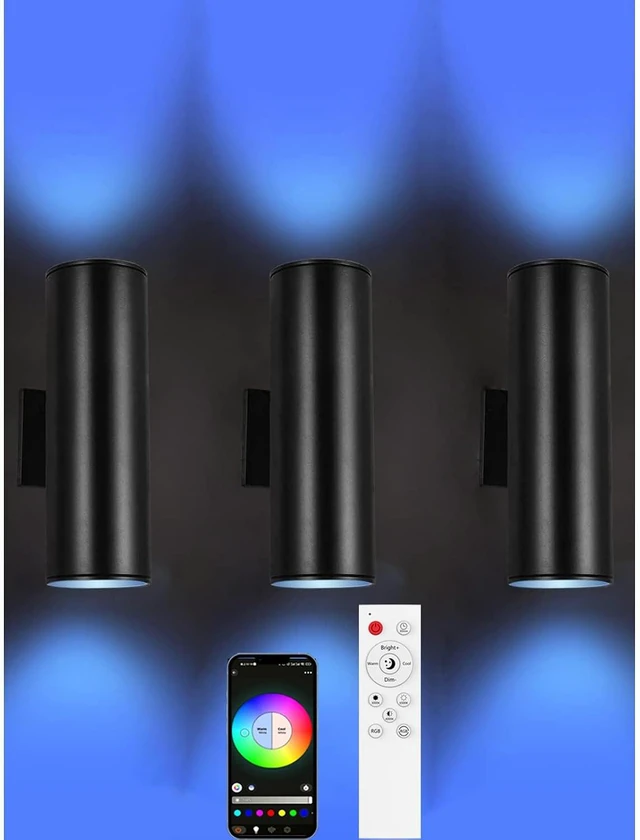 Main image of Up Down Outdoor Lights,Remote Control RGB Color Changing RGBCCT Sconces Wall Lighting Exterior Light Fixture - 2 Light Bulbs A19 Included,Outdoor Lights for House, Porch, Patio and Garage (3 PACK)