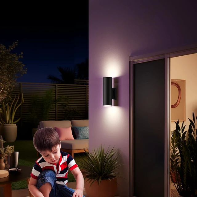 Alt view image 7 of 7 - Up Down Outdoor Lights,Remote Control RGB Color Changing RGBCCT Sconces Wall Lighting Exterior Light Fixture - 2 Light Bulbs A19 Included,Outdoor Lights for House, Porch, Patio and Garage (3 PACK)