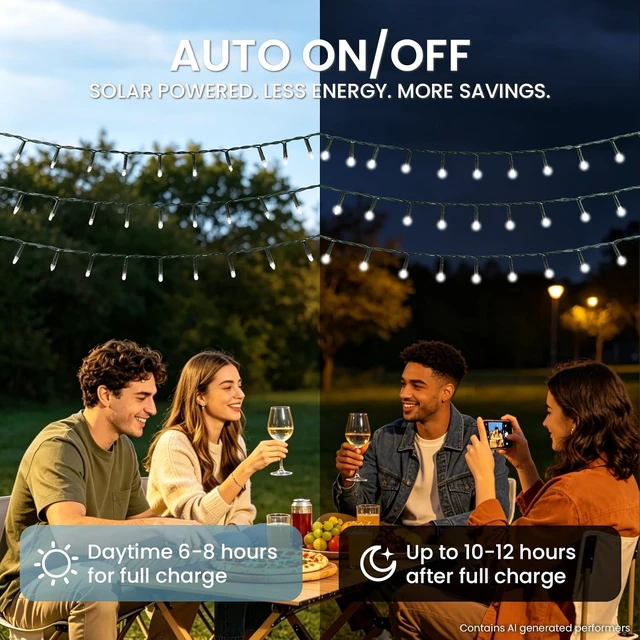 Alt view image 5 of 7 - Dailyart Solar String Lights Outdoor with 8 Lighting Modes 200 LED 82 FT