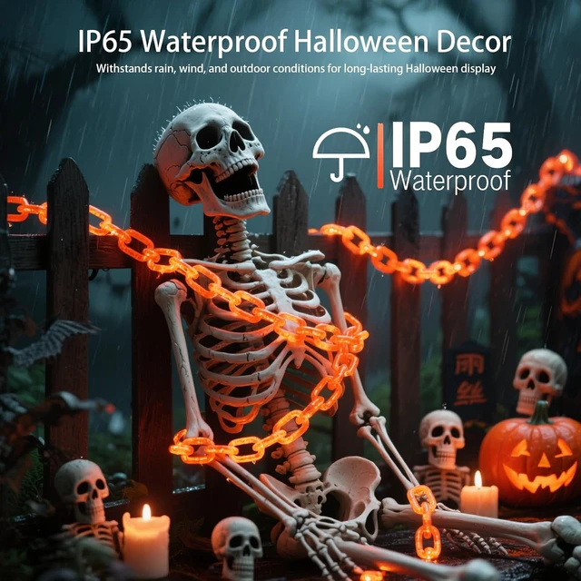 Alt view image 4 of 7 - 10Ft Solar Halloween Plastic Chain Lights for Halloween Decorations Outdoor , 8 Modes Lighed Props Chains, Waterproof Halloween Lights outdoor for Skeleton Dog, Haunted House, Creepy Costumes Party