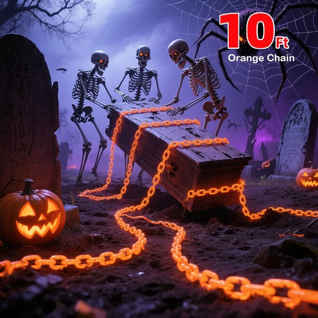 Alt view image 5 of 7 - 10Ft Solar Halloween Plastic Chain Lights for Halloween Decorations Outdoor , 8 Modes Lighed Props Chains, Waterproof Halloween Lights outdoor for Skeleton Dog, Haunted House, Creepy Costumes Party