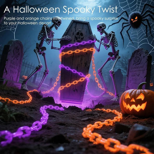 Alt view image 6 of 7 - 10Ft Solar Halloween Plastic Chain Lights for Halloween Decorations Outdoor , 8 Modes Lighed Props Chains, Waterproof Halloween Lights outdoor for Skeleton Dog, Haunted House, Creepy Costumes Party