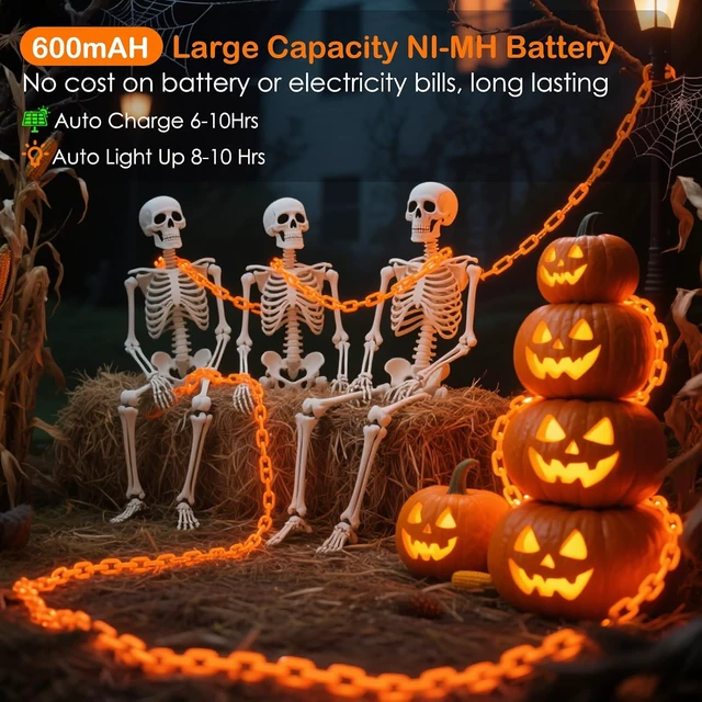 Alt view image 3 of 7 - 10Ft Solar Halloween Plastic Chain Lights for Halloween Decorations Outdoor , 8 Modes Lighed Props Chains, Waterproof Halloween Lights outdoor for Skeleton Dog, Haunted House, Creepy Costumes Party
