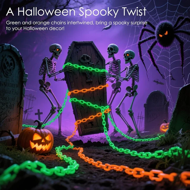 Alt view image 7 of 7 - 10Ft Solar Halloween Plastic Chain Lights for Halloween Decorations Outdoor , 8 Modes Lighed Props Chains, Waterproof Halloween Lights outdoor for Skeleton Dog, Haunted House, Creepy Costumes Party