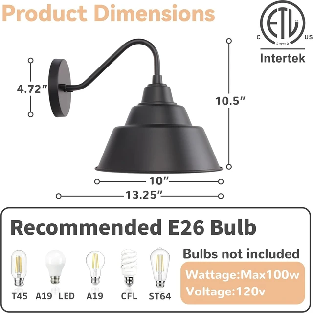 Alt view image 4 of 7 - 10'' Outdoor Gooseneck Barn Light Fixtures, Farmhouse Outside Wall Sconces