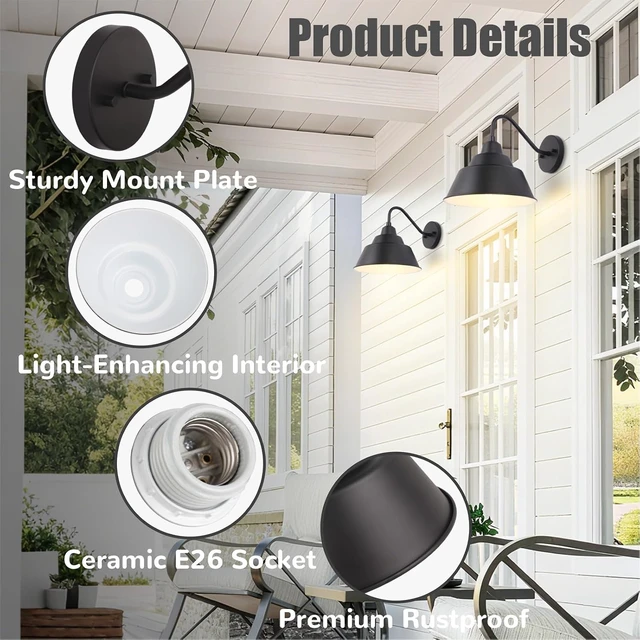 Alt view image 3 of 7 - 10'' Outdoor Gooseneck Barn Light Fixtures, Farmhouse Outside Wall Sconces