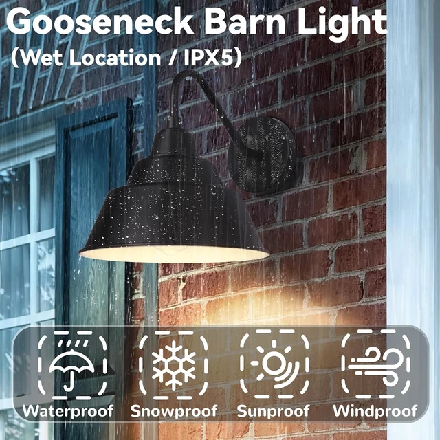 Alt view image 5 of 7 - 10'' Outdoor Gooseneck Barn Light Fixtures, Farmhouse Outside Wall Sconces