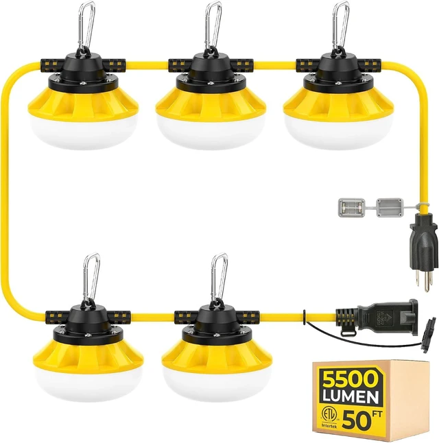 Main image of 3Prong 50FT 50W LED String Lights, Temporary Construction Lighting
