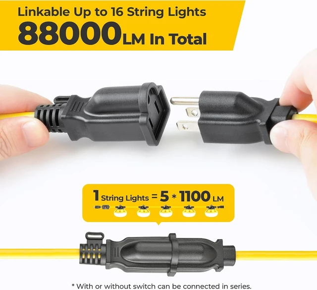 Alt view image 4 of 7 - 3Prong 50FT 50W LED String Lights, Temporary Construction Lighting