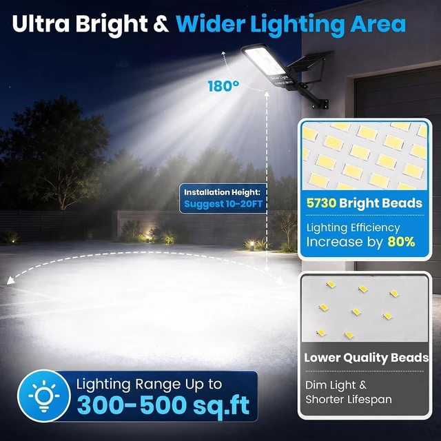 Alt view image 2 of 7 - 2-Pack Solar Street Lights Outdoor, 18000LM 6500K LED Flood Lights, Dusk to Dawn Solar Lighting Waterproof with Remote, Split-Type Outside Solar Light, Solares Parking Lot Light for Driveway Garage