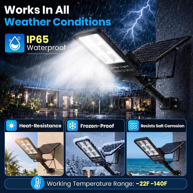 Alt view image 5 of 7 - 2-Pack Solar Street Lights Outdoor, 18000LM 6500K LED Flood Lights, Dusk to Dawn Solar Lighting Waterproof with Remote, Split-Type Outside Solar Light, Solares Parking Lot Light for Driveway Garage