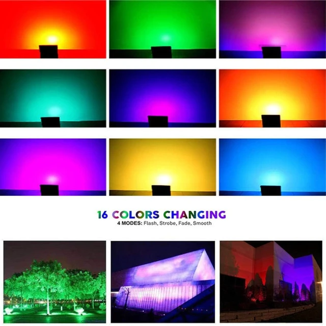 Alt view image 2 of 6 - 20W RGB LED Flood Lights Color Changing Floodlight with Remote Control IP65 Waterproof Outdoor Landscape Lighting 16 Colors 4 Mode Dimmable Wall Washer Light for Garden,Yard and More(4 Pack)