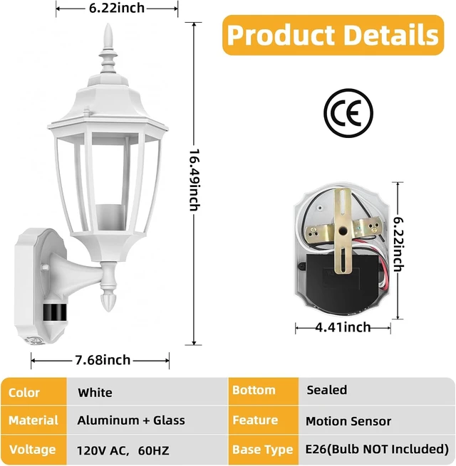 Alt view image 5 of 7 - Lamomo Motion Sensor Outdoor Wall Lights, Outside Porch Lamps, White