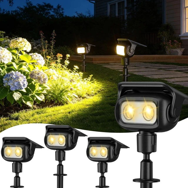 Main image of ROSHWEY Solar Spot Lights Outdoor, Waterproof Spotlights with 2 Brightness Mode, Landscape Lighting Solar Lights for Garden, Yard, Pathway (Warm White, 4 Pack)