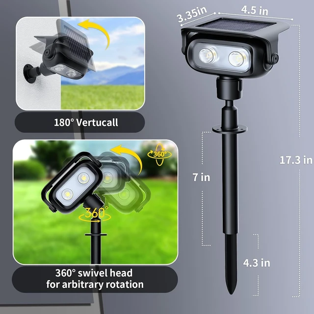 Alt view image 3 of 7 - ROSHWEY Solar Spot Lights Outdoor, Waterproof Spotlights with 2 Brightness Mode, Landscape Lighting Solar Lights for Garden, Yard, Pathway (Warm White, 4 Pack)